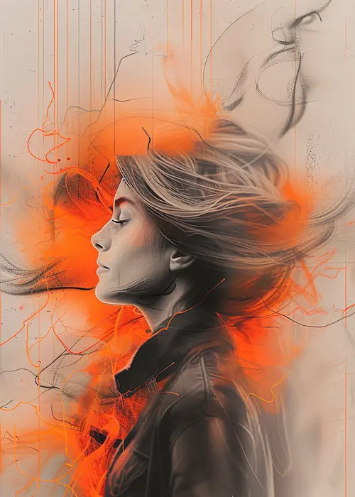 Immagine di default profilo autore femminile, illustrazione artistica con capelli arancioni in movimento, Fox and Sparrows Edizioni